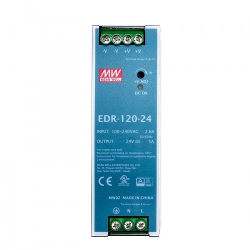 MeanWell® EDR-120-24 120W 24VDC 5A 115/230VAC DINレール電源