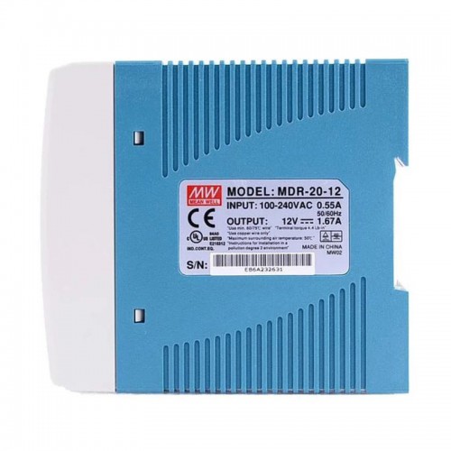 MeanWell® MDR-20-12 20W 12VDC 1.67A 115/230VAC DINレール電源