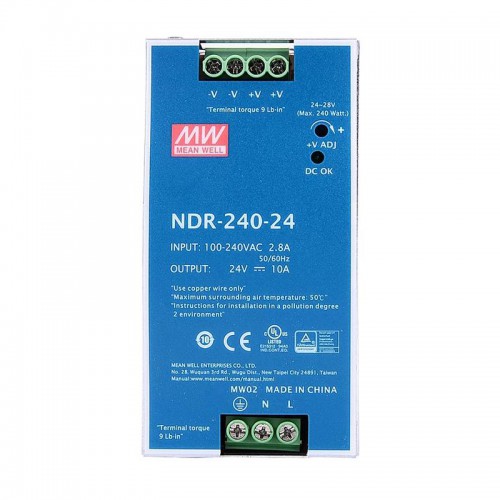 MeanWell® NDR-240-24 240W 24VDC 10A 115/230VAC DINレール電源