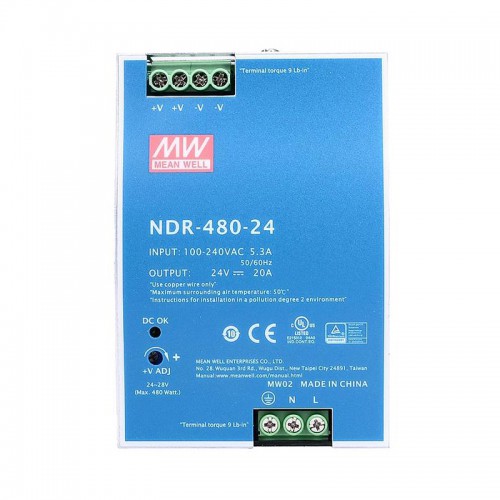 MeanWell® NDR-480-24 480W 24VDC 20A 115/230VAC DINレール電源