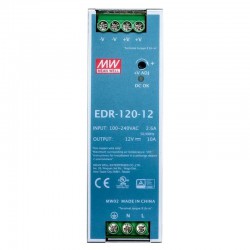 MeanWell® EDR-120-12 120W 12VDC 10A 115/230VAC DINレール電源