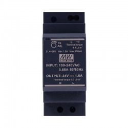 MeanWell® HDR-30-24 36W 24VDC 1.5A 115/230VAC 超スリムなステップ形状 DINレール電源