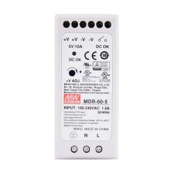 MeanWell® MDR-60-5 60W 5VDC 10A 115/230VAC DINレール電源