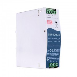 MeanWell® SDR-120-24 120W 24VDC 5A 115/230VAC DINレール電源(PFC機能付き)