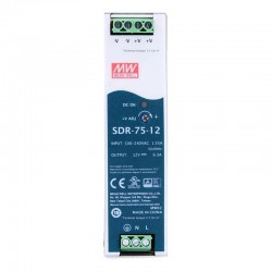 MeanWell® SDR-75-12 75.6W 12VDC 6.3A 115/230VAC DINレール電源