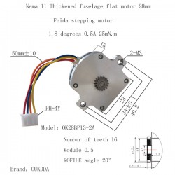 Nema 11 扁平薄型キステッピングモーター OK28BP13-2A​​ 2相 1.8度 2.5Ncm 4線