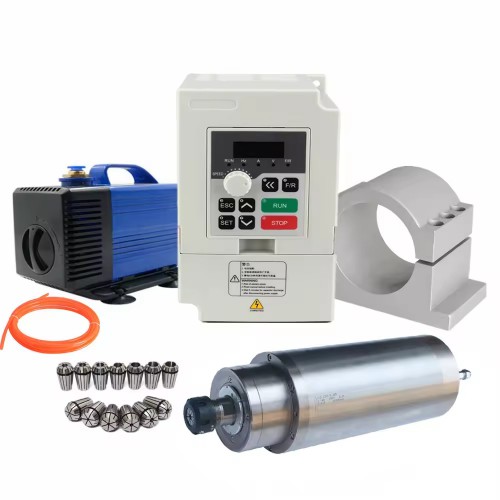 4.5KW 380V 水冷式スピンドルモーターキット JDG-125S.4.5 + H100-5.5S2/T4-1A 可変周波数ドライブ + ウォーターポンプ + ER25コレット13個 + ブラケット