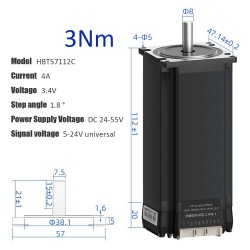 Nema 23 一体型クローズドループステッピングモーター HBT57 シリーズ 1.2Nm/2Nm/3Nm、ドライブ 1000 ラインエンコーダ付き