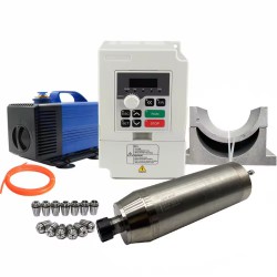 5.5KW 220V/380V 水冷式スピンドルモーターキット JGD-125-ER32 + H100-5.5 可変周波数ドライブ + ウォーターポンプ + ER32コレット13個 + ブラケット