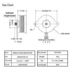 NEMA14 扁平薄型ステッピングモータ 36BYGH / 36HS2418CL16 1.8° 0.18Nm Voron 3Dプリンターオービターエクストルーダー用