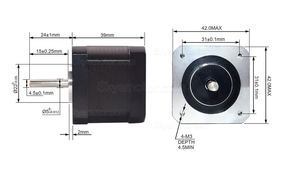 Nema 17 Stepper Motor 1.5A 12V 63.74oz.in  4-Lead 39mm Body W/ 1m Cable and Connector for DIY CNC/ 3D Printer/Extruder 