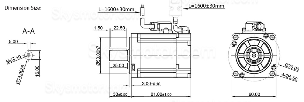36V DC サーボモーター 200W 60ASM200-5-1024C 0.64N.m 7.5A 0.64N.m 3000RPM 1024ライン磁気エンコーダ付き