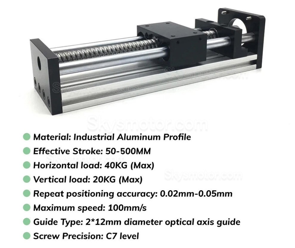 ボールねじ電動リニアステージキット 1.2Nm/2Nm/3Nm ストローク 100mm - 300mm Nema 23 モーター、ドライバー、電源付き