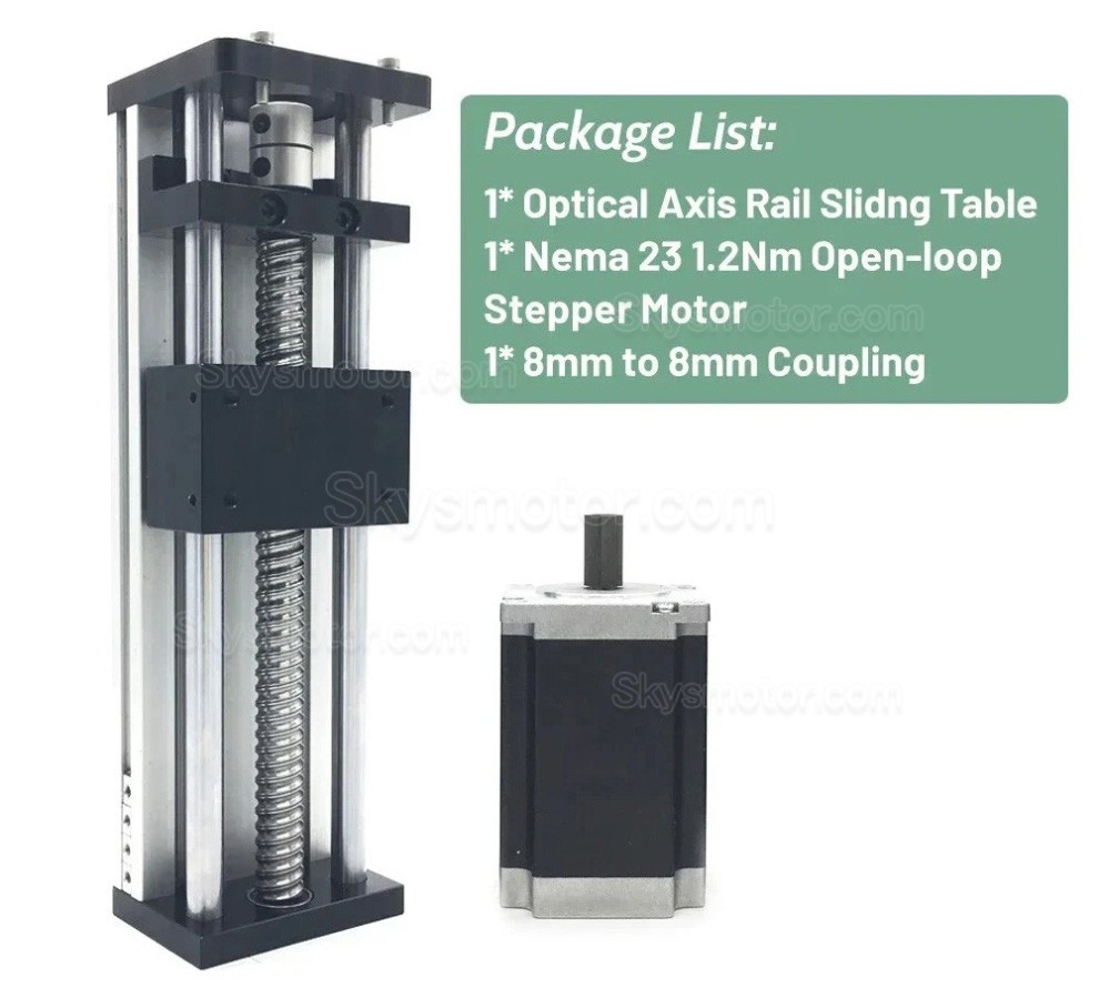 ボールねじ電動リニアステージキット 1.2Nm/2Nm/3Nm ストローク 100mm - 300mm Nema 23 モーター、ドライバー、電源付き