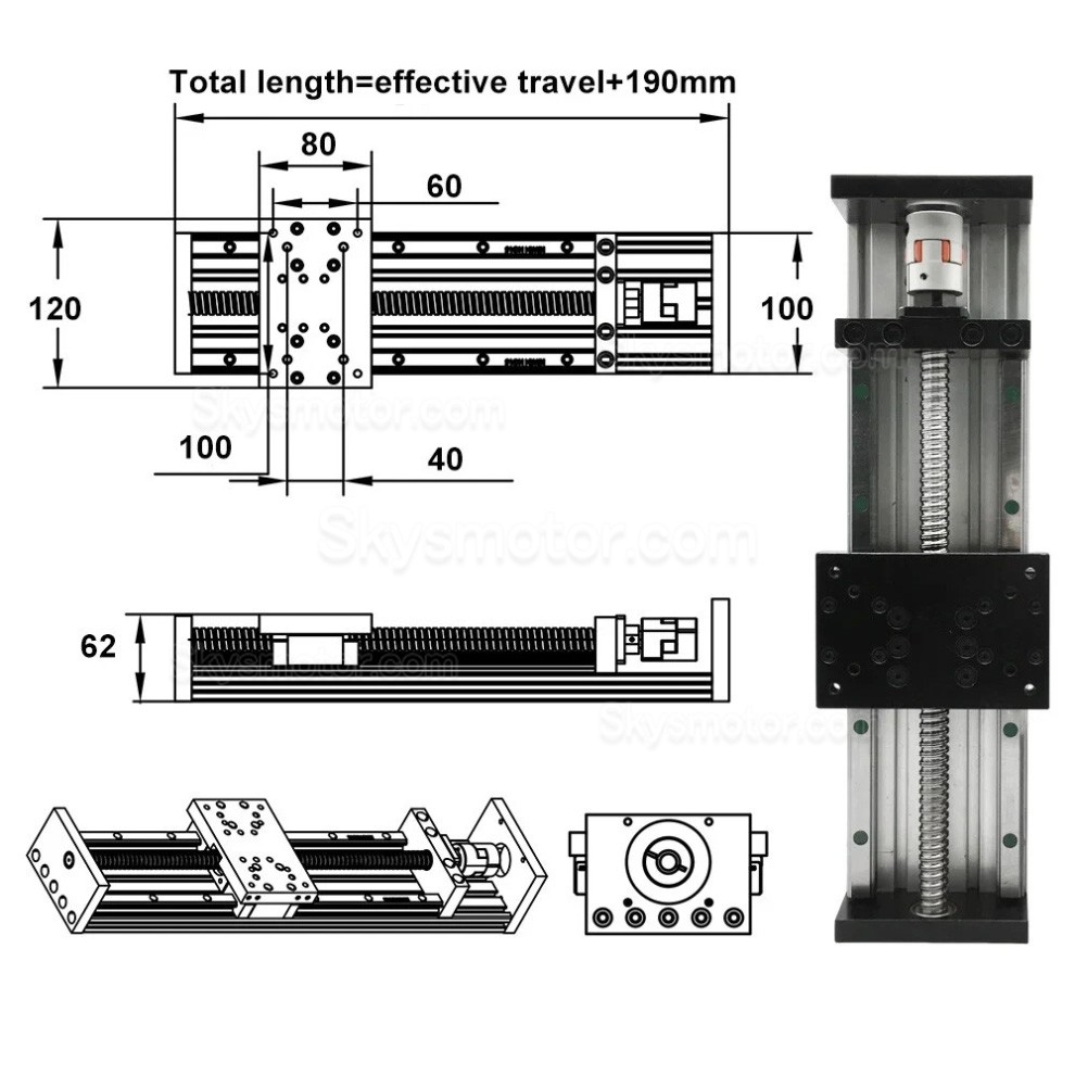 ヘビーデューティーリニア ガイド ベアリング SXG80&times;120 CNCボールねじリニアスライドテーブル Nema23/34モーター対応