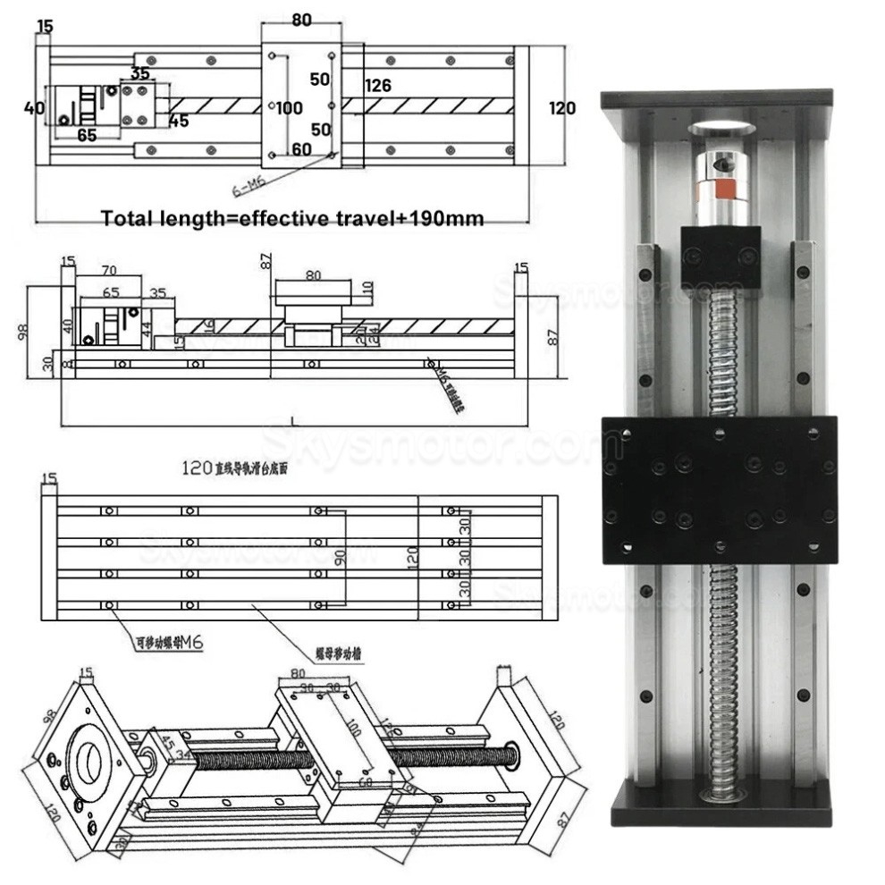 ヘビーデューティーリニア ガイド ベアリング SXG80&times;120 CNCボールねじリニアスライドテーブル Nema23/34モーター対応