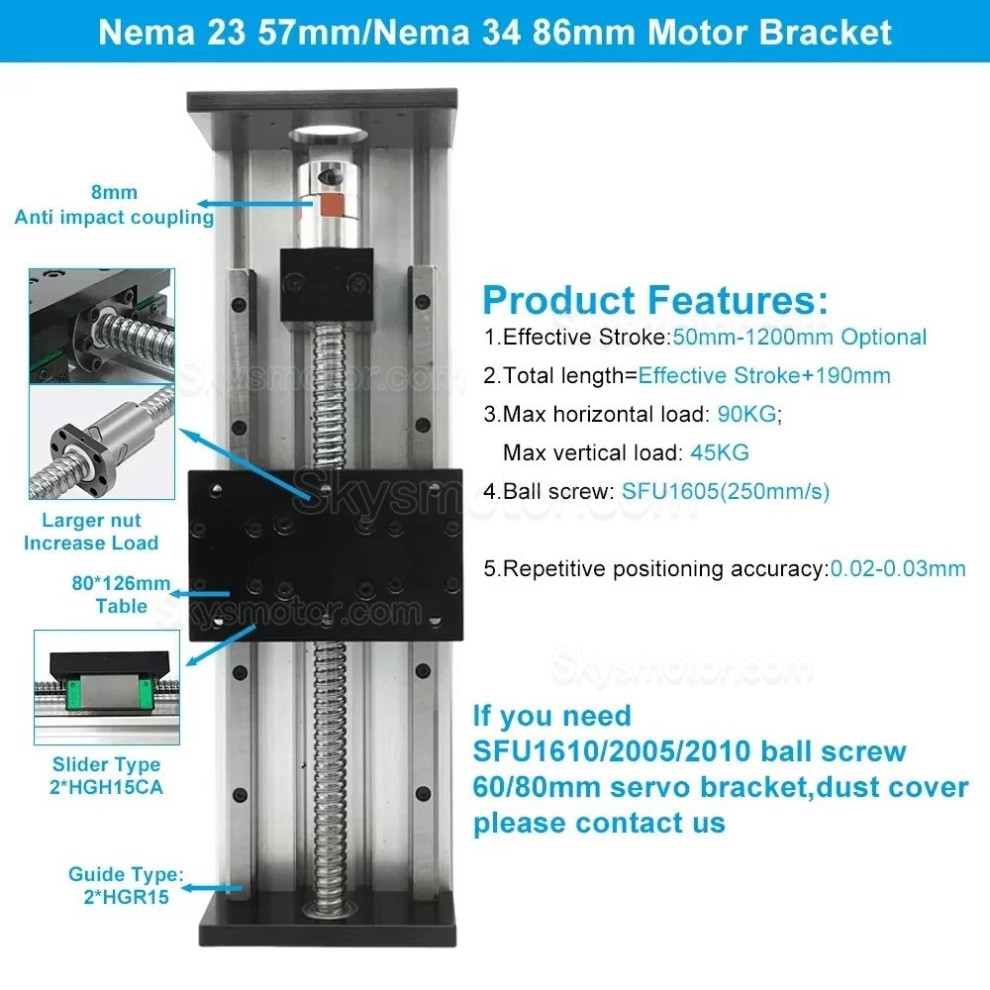ヘビーデューティーリニア ガイド ベアリング SXG80&times;120 CNCボールねじリニアスライドテーブル Nema23/34モーター対応