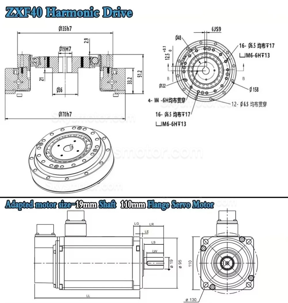 ZXFシリーズ ハーモニック減速機 ギア比 30:1 / 50:1 / 80:1 / 100:1 / 120:1 / 160:1 ステッピング/サーボモーター用