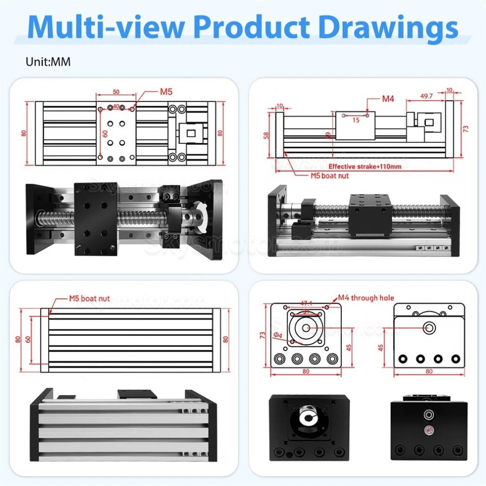 ボールねじリニアスライド SXG5080-1 CNCリニア ガイド ベアリング Nema 17 / Nema 23 ステッピングモーターに適合