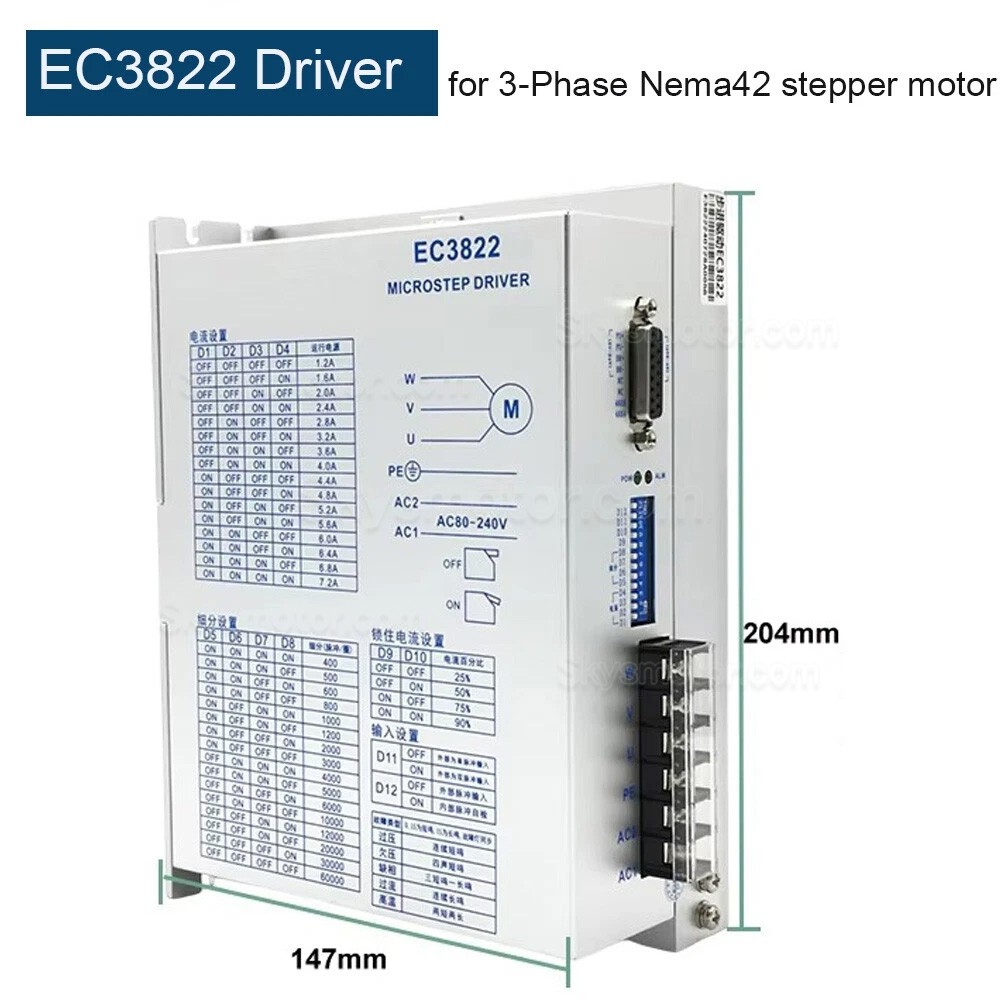 3相ステッピングモータードライバー EC3822 80～240 VAC Nema 34/42ステッピングモーターに適合