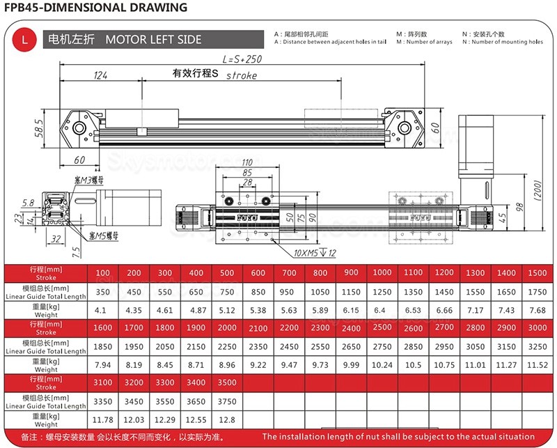 リニア ガイド リニア アクチュエータ FPB45 FPB45 Nema 23ステッピングモーター付き