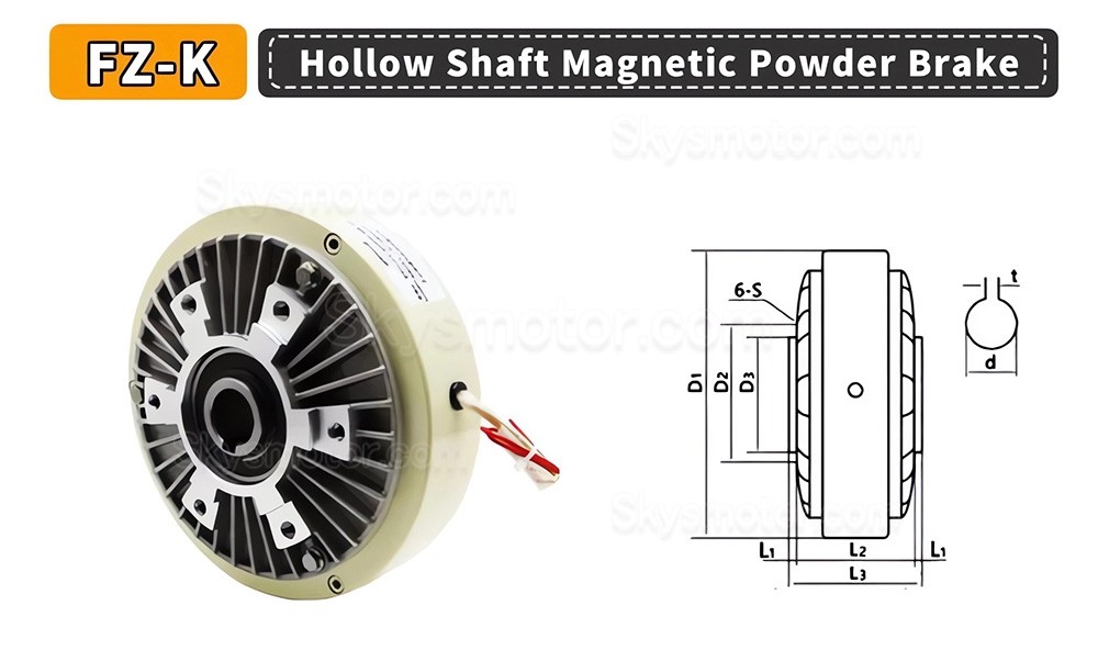 FZ-K Series Hollow Shaft Magnetic Powder Brake, Magnetic Particle Brake 6-200Nm 24V