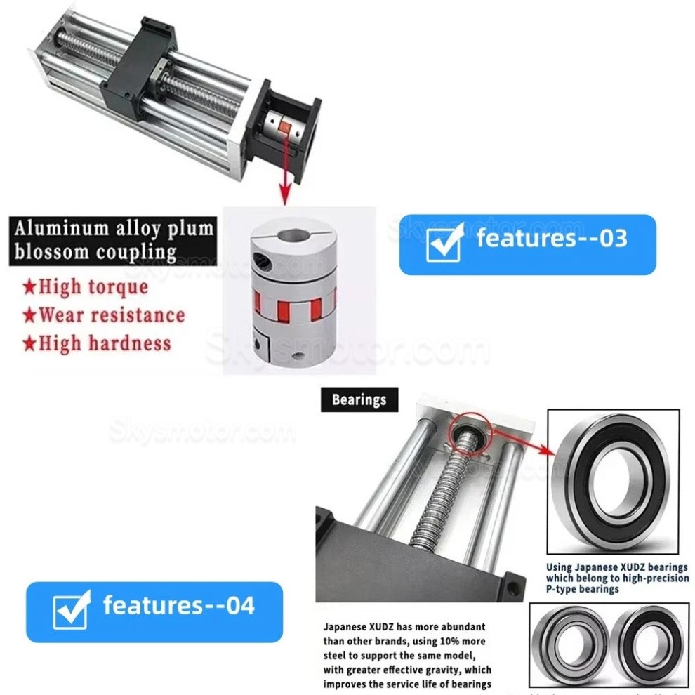 CNCスライディングテーブル リニアテーブル OSP001610 ストローク 100mm-1000mm NEMA 23 ステッピングモーター/60mmサーボモーター対応