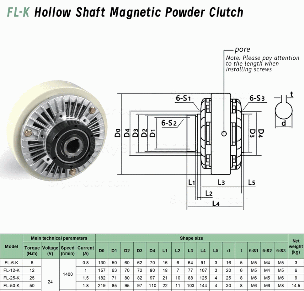 FZ-K-Cシリーズ中空軸パウダー クラッチ、磁性粉末クラッチ6-50Nm 24VDC
