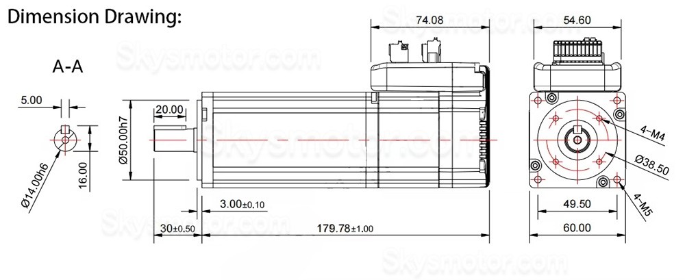 Nema 23 一体型サーボモータ、集積式AC サーボモーター JMC iHSV60-30-40-48-SC 400W 48V 1.27N.m 3相 3000RPM ブレーキ付き