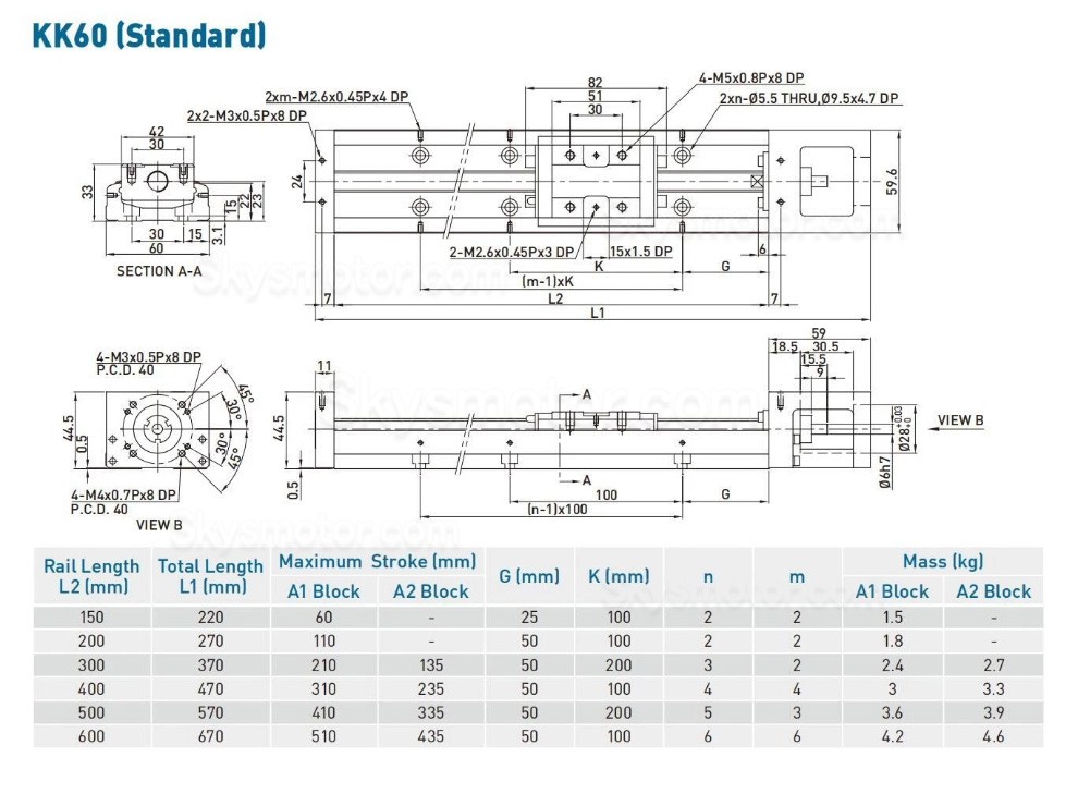 リニアガイドベアリング OSP001617 CNCスライディングテーブル Nema23、34 ステッピングモーター / 40 mmサーボモーターに対応