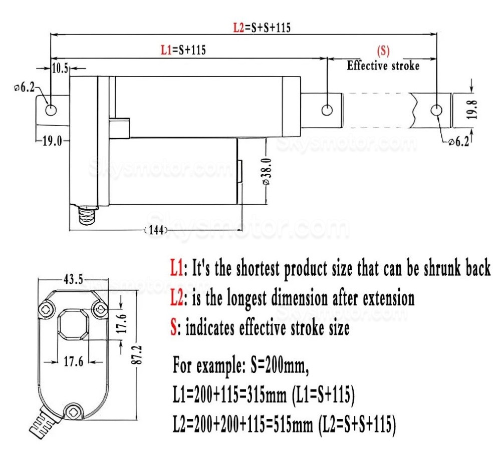 12V/24V電動リニア アクチュエータ OSP001608 5mm/s - 90mm/s 20 &ndash; 36 W