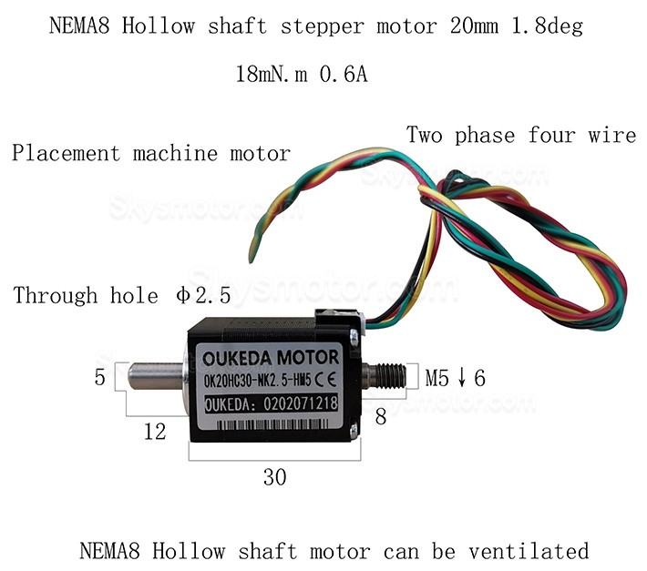 Oukeda NEMA8 中空ステッピングモーター OSP001493 1.8度 1.8Ncm 実装機用