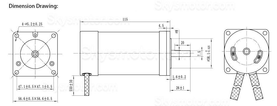 24V ブラシレス DC モーター BLDC モーター OK57BLS115-240-200 200W 4000RPM 47Ncm 12A 3相 56.6x56.6