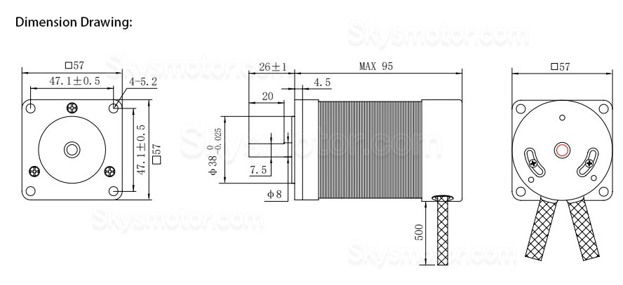 24V ブラシレスDCモーター BLDCモーター OK57BLS95-230A 100W 3000RPM 32Ncm 6.3A 3相 57x57x91mm
