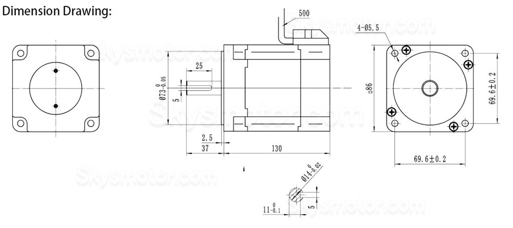 24V ブラシレスDCモーター OK86BLS130-430 270Ncm 850W 3500RPM 3相 86x86x130mm