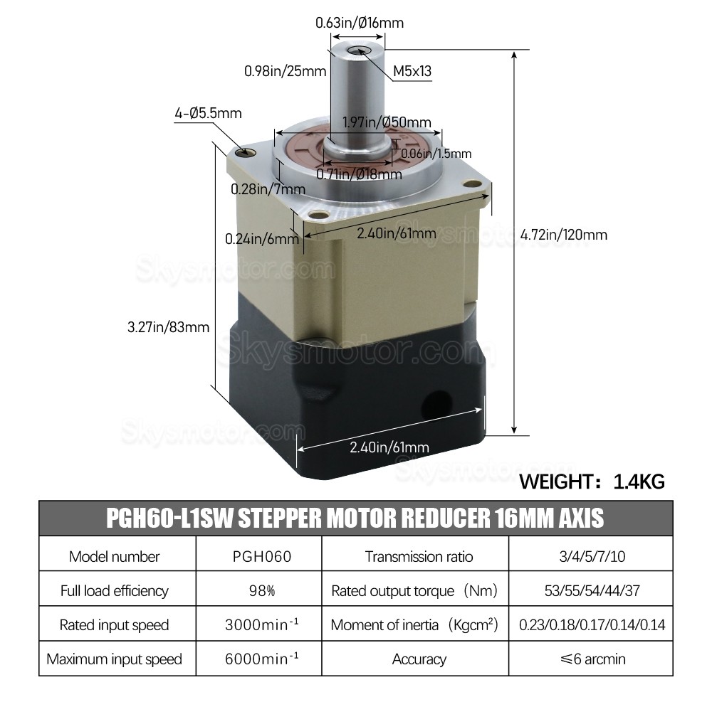 PGH60シリーズ ヘリカル遊星ギアボックス 最大ギア比 10:1 PGH60-L1SW-Stepper (Nema 23,24 ステッピングモーター用) PGH60シリーズ ヘリカル遊星ギアボックス 最大ギア比 10:1 PGH60-L1SW-Stepper (Nema 23,24 ステッピングモーター用)
