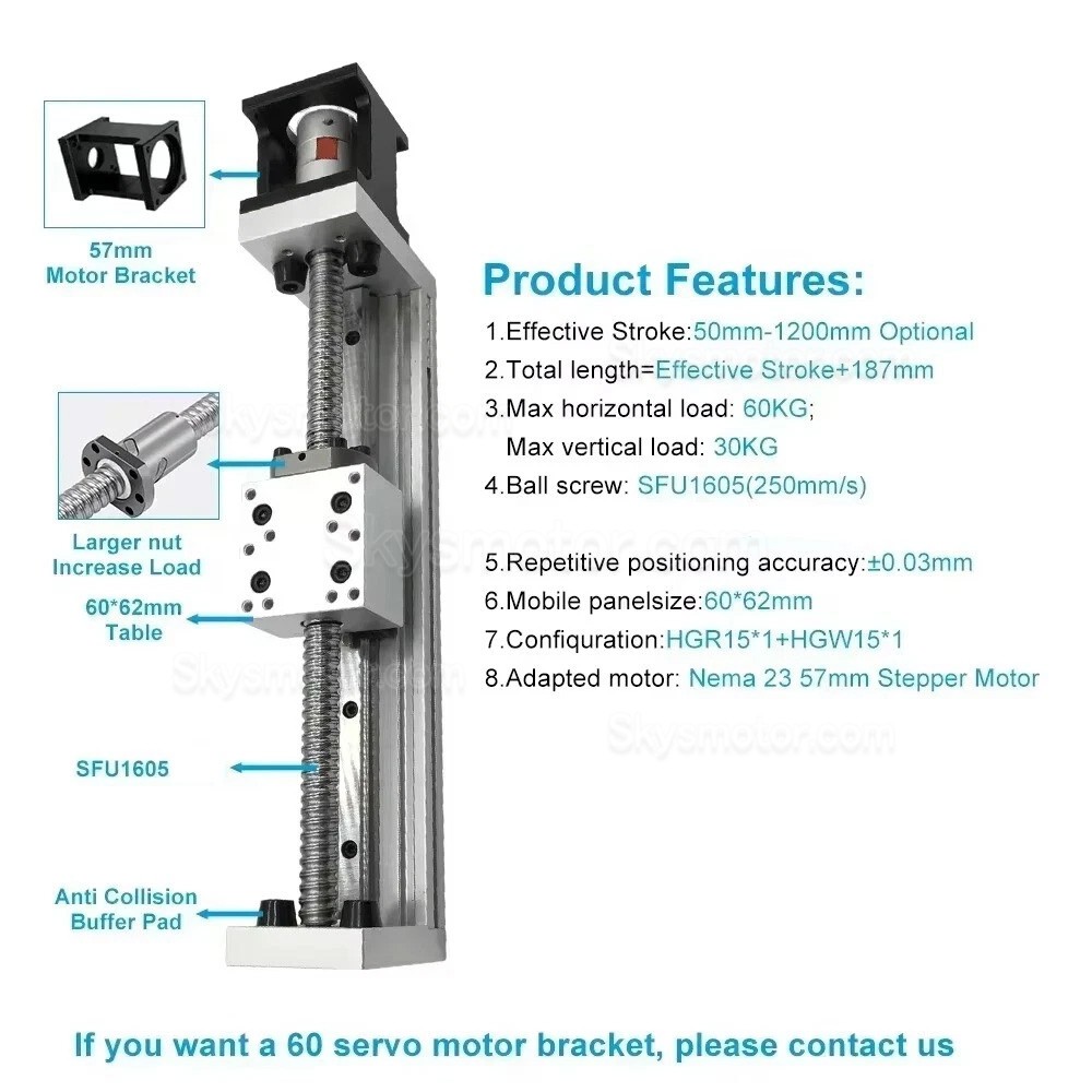 X軸電動リニア ステージ DXG-YR60 CNCボールねじスライドテーブルキット（Nema 23クローズドループステッピングモーター＆ドライバーキット付き）