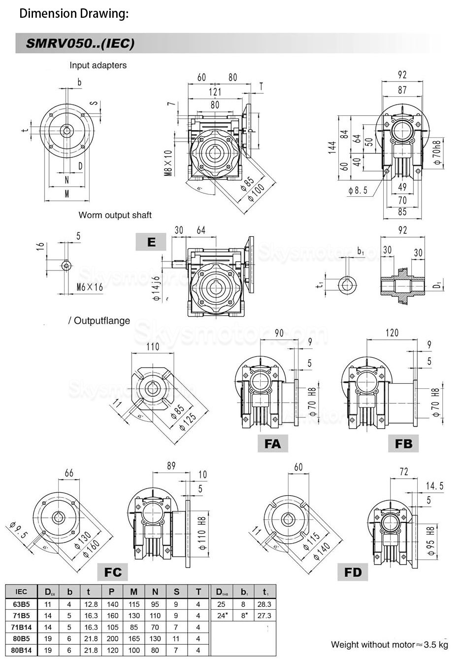 RV050 80B14/80B5 丸型ウォームギアボックス減速機 ギア比 5:1 10:1 15:1 20:1 30:1 入力ボア 19mm