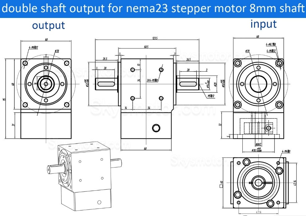 Nema 23 直角ベベルギアボックス 90 度整流子 ギア比 2:1/3:1/5:1 Nema23 ステッピングモーター用