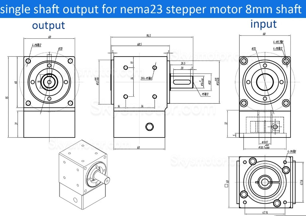 Nema 23 直角ベベルギアボックス 90 度整流子 ギア比 2:1/3:1/5:1 Nema23 ステッピングモーター用