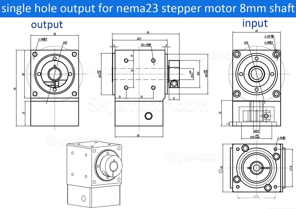 Nema 23 直角ベベルギアボックス 90 度整流子 ギア比 2:1/3:1/5:1 Nema23 ステッピングモーター用