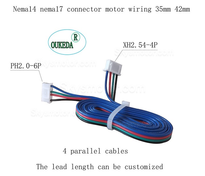 OUKEDA PH2.0-XH2.54 端子延長ケーブル（NEMA 17ステッピングモーター用、0.15m/0.3m/0.5m/1m/1.5m）