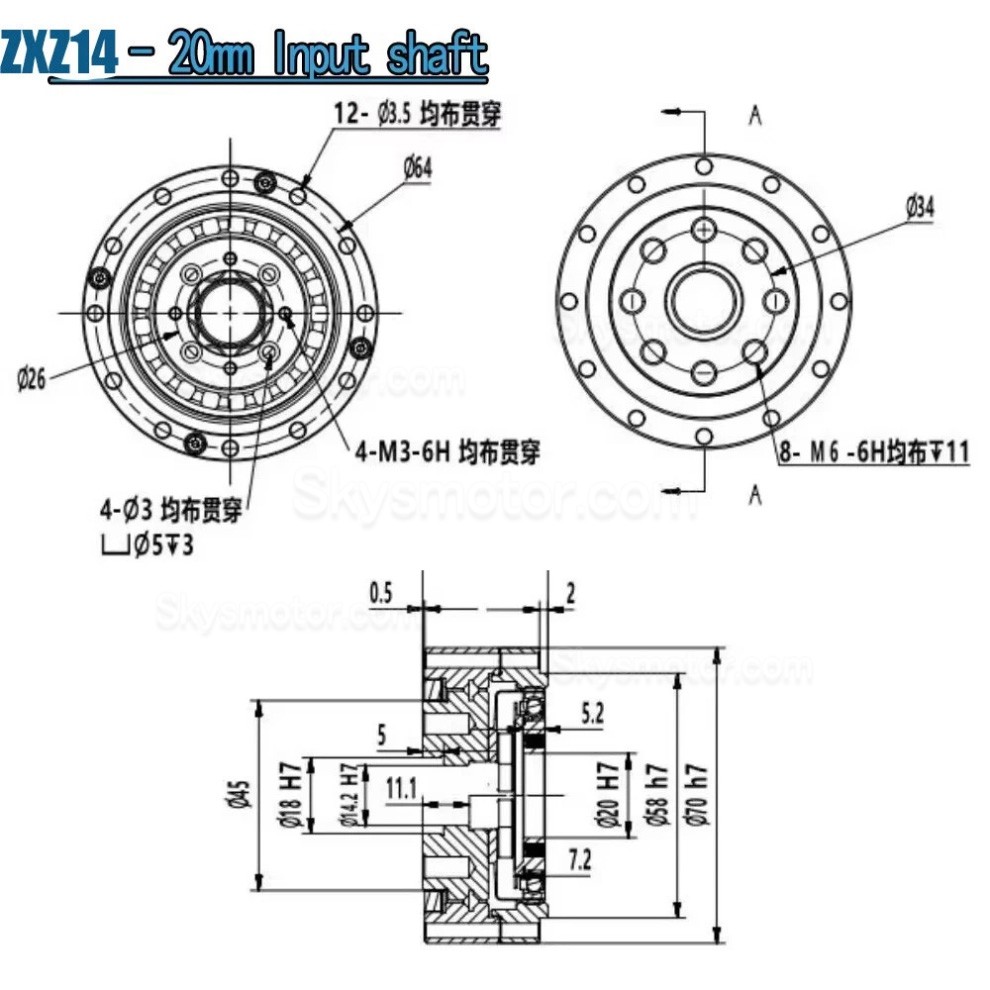 ZXD/ZXZ シリーズ ミニ ハーモニック減速機 (波動歯車減速機) ギア比 30:1/50:1/80:1//100:1 バックラッシュ30秒角 ZXD/ZXZ シリーズ ミニ ハーモニック減速機 (波動歯車減速機) ギア比 30:1/50:1/80:1//100:1 バックラッシュ30秒角