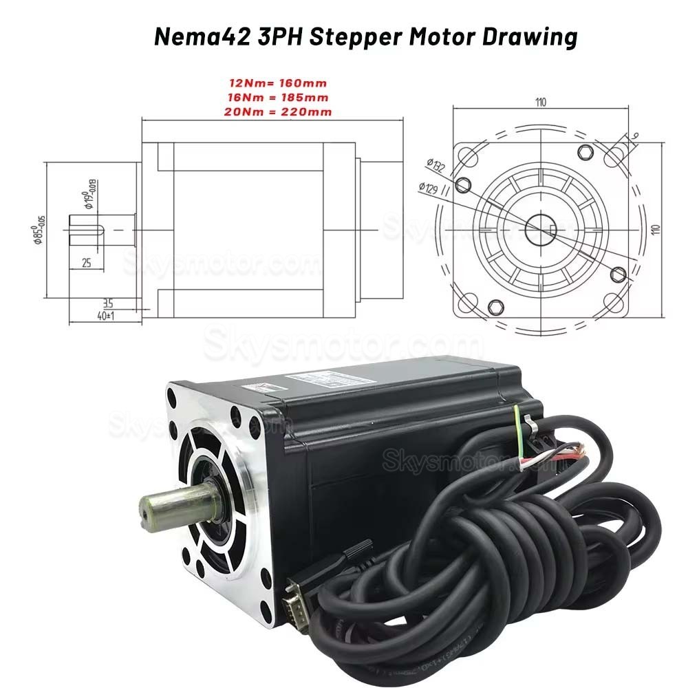 Nema 42 3相ステッピングモーター＆ドライバーキット 110BYG16060A3J19+EC3822 12/16/20Nm 1.2度